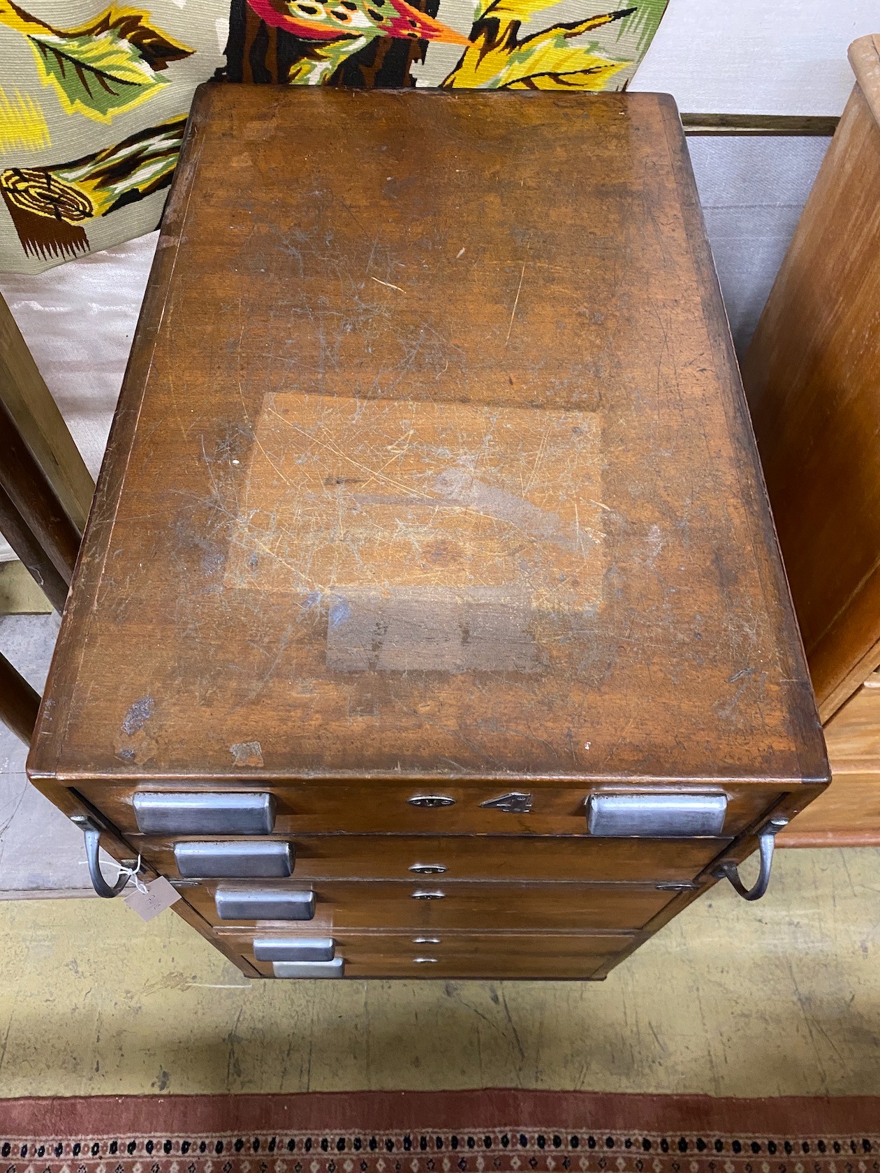 A mid century industrial style chrome mounted five drawer chest, width 49cm, depth 76cm, height 94cm